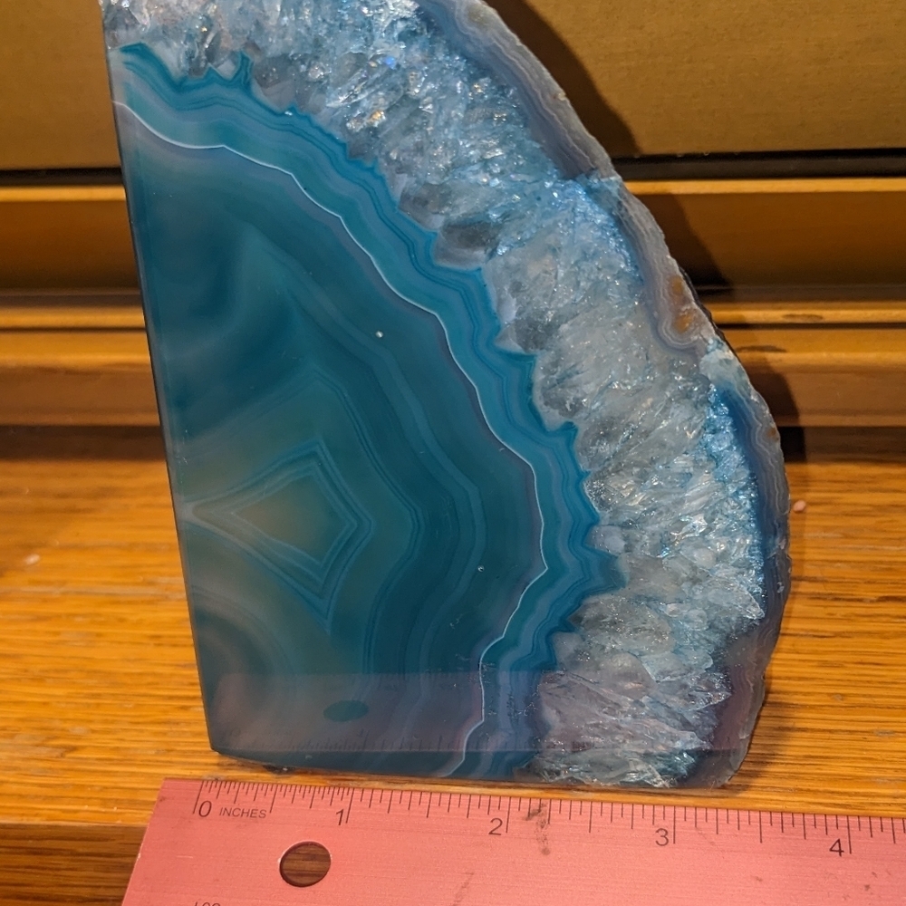 💲ON SALE💲Agate Geode Sections Pair of Dyed Turquoise Crystals - Picture 8 of 15